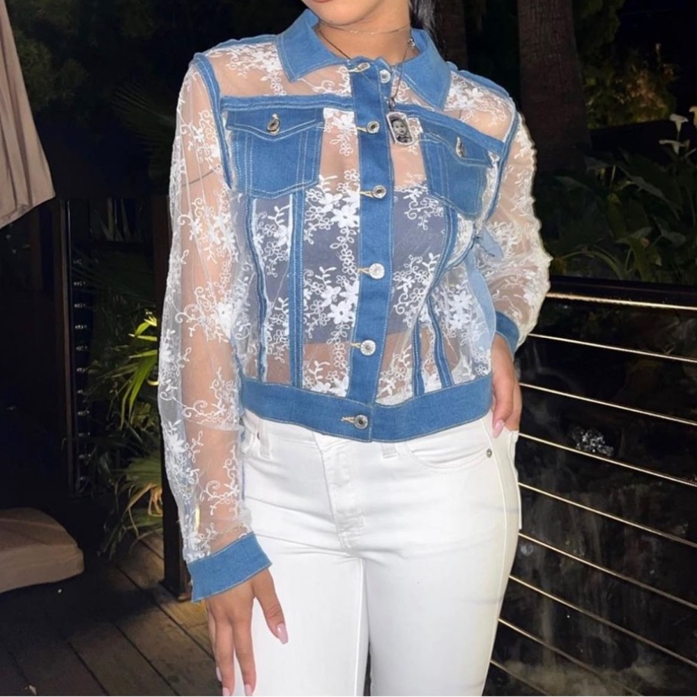 Gracia Flower Mesh Jean Jacket